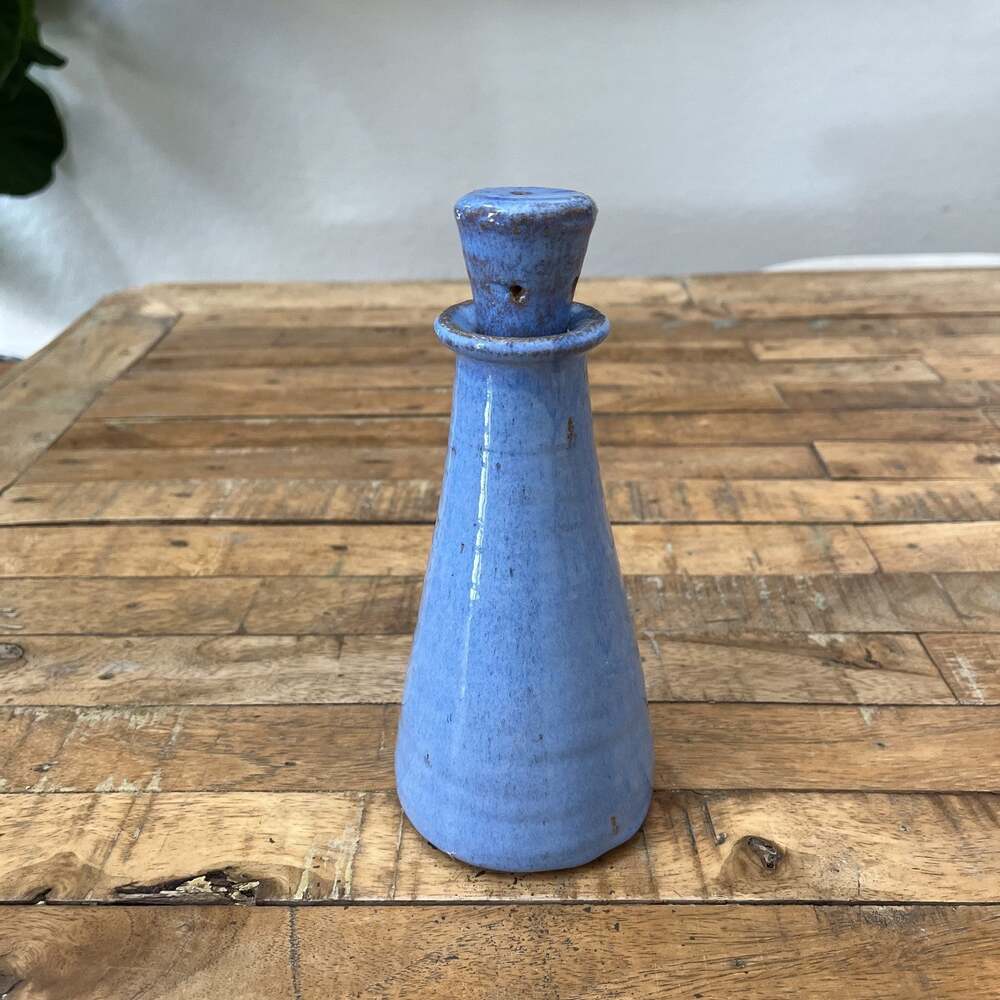 Handmade Stoneware Tapered Vessel Stopper 8" Blue Speckle Glazed